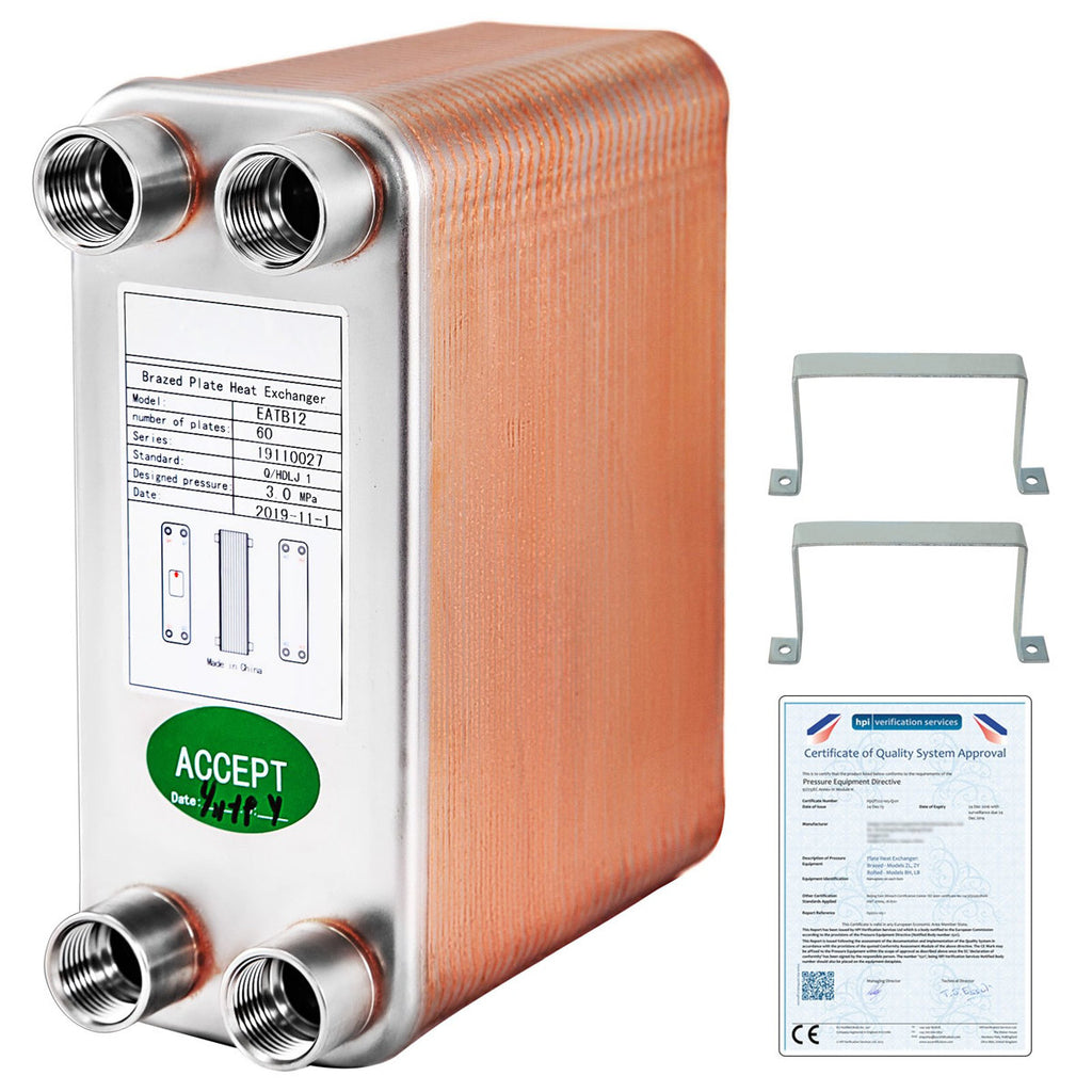 Heat Exchanger 3/X7.5/ 60 Plates Brazed Plate Heat Exchanger 316L 1/2/ BSP FPT Heat Exchanger EATB12 Beer Wort Chiller For Hydronic Heating