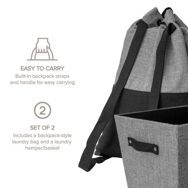 Heavy Duty Canvas Laundry Bag and Greyboard Laundry Hamper, Set of 2, by RGI Home