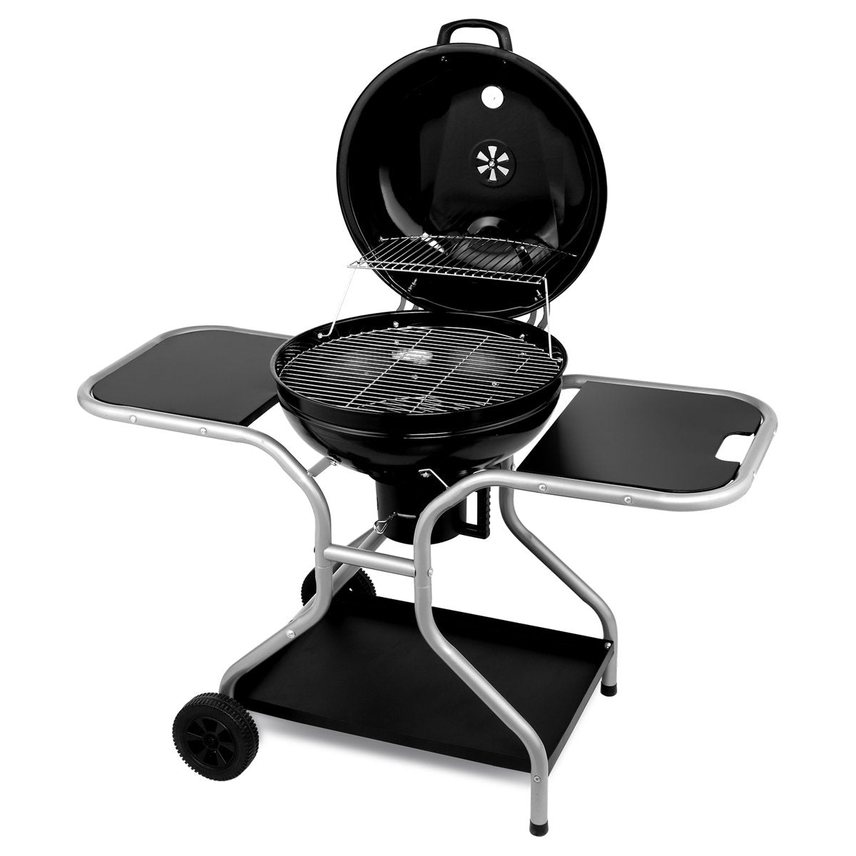Heavy Duty Kettle Barbecue Grill, Porcelain Enamel Charcoal Grill With Side Shelves Hooks For Patio Backyard Outdoor Bbq Party