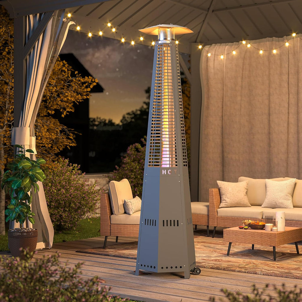 Hexagon Propane Heater, Outdoor Patio Pyramid Flame Heater with Wheels and Cover, 48000 Portable Propane Heater for Large Space, Outside Party, Backyard and Garden