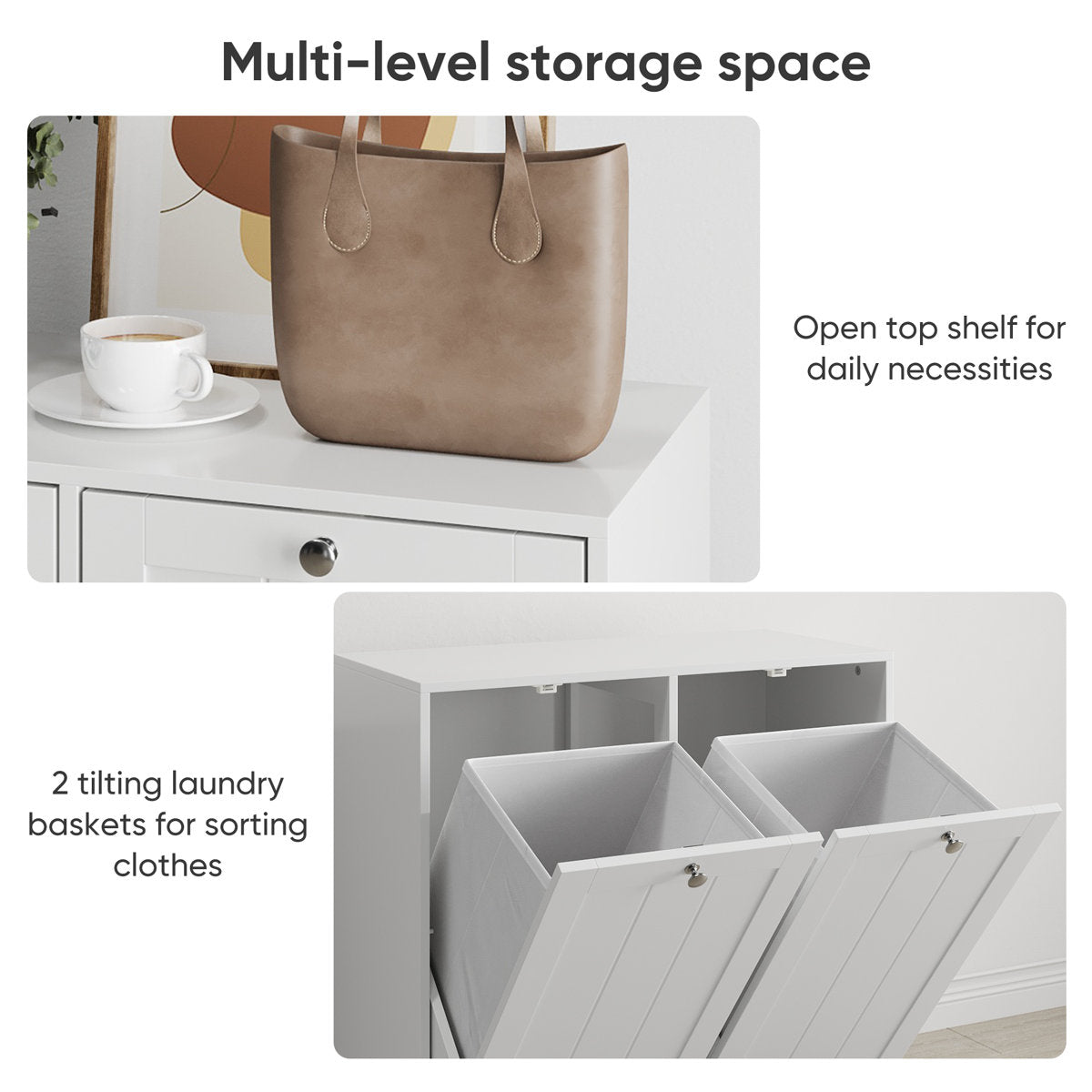 Hidden Laundry Hamper Cabinet With 2 Removable Sorting Baskets
