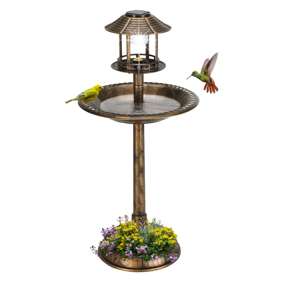 Hiles Polypropylene Birdbath with Solar Light