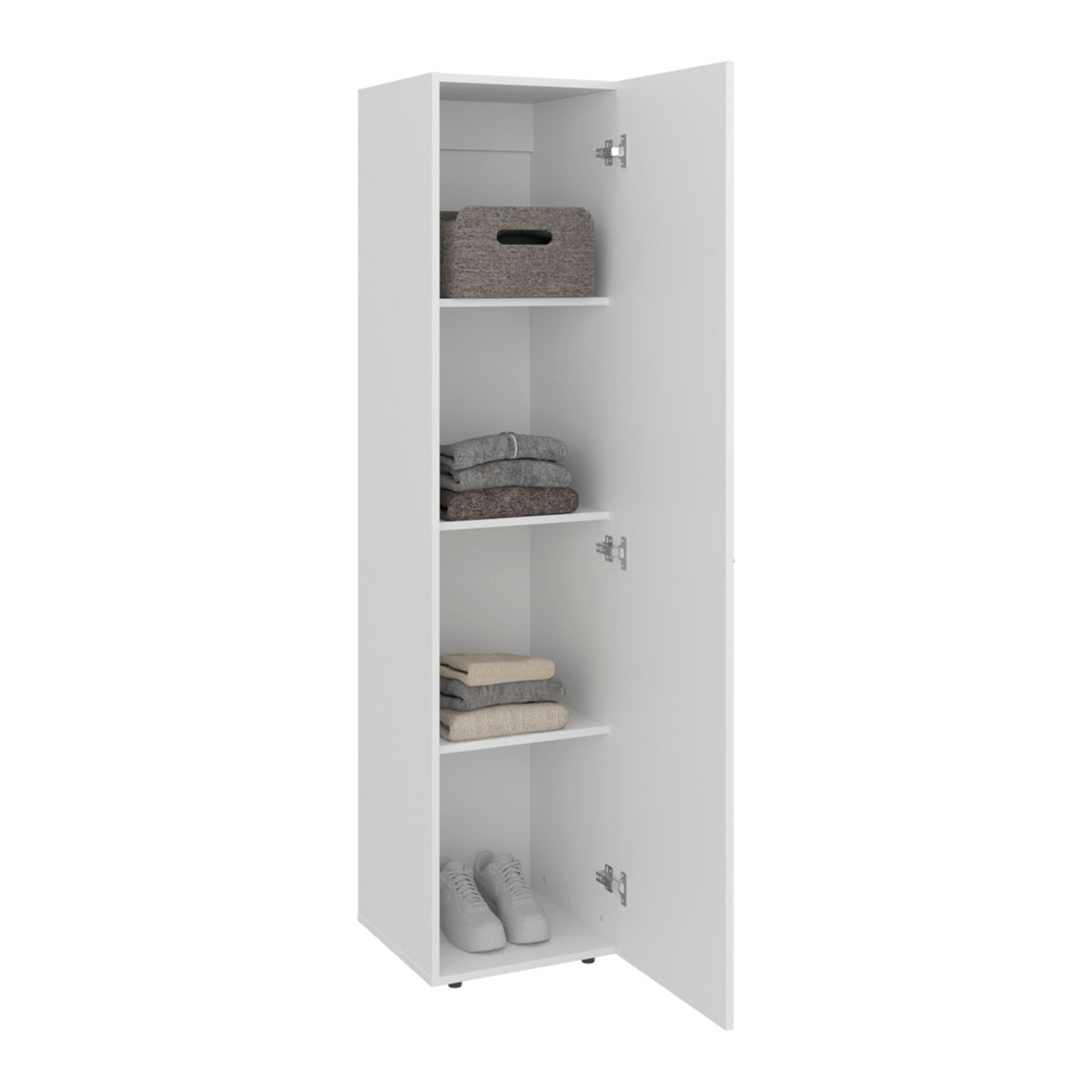 Home Linen Freestanding Tall Cabinet With Single Door And 4 Horizontal Storage Shelves, Cabinet For Bathroom, Bedroom Or Laundry Room, White