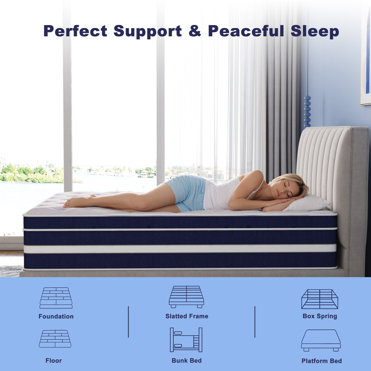 Huynh Sleep 10"/12"/14" Medium Firm Cooling Gel Memory Foam Hybrid Mattress in a Box - Individually Wrapped Pocket Coils, Pressure Relief, CertiPUR-US Certified