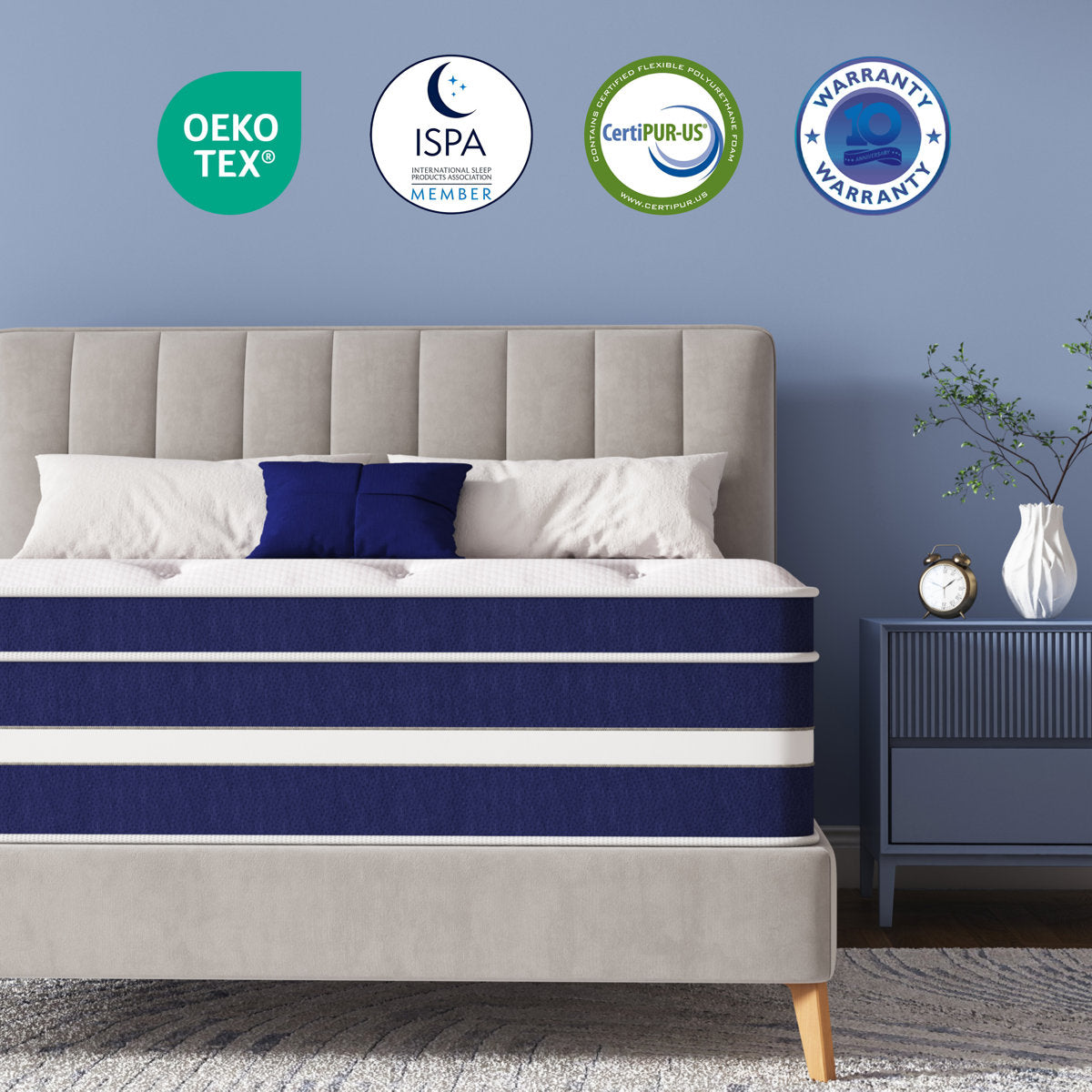 Huynh Sleep 10"/12"/14" Medium Firm Cooling Gel Memory Foam Hybrid Mattress in a Box - Individually Wrapped Pocket Coils, Pressure Relief, CertiPUR-US Certified