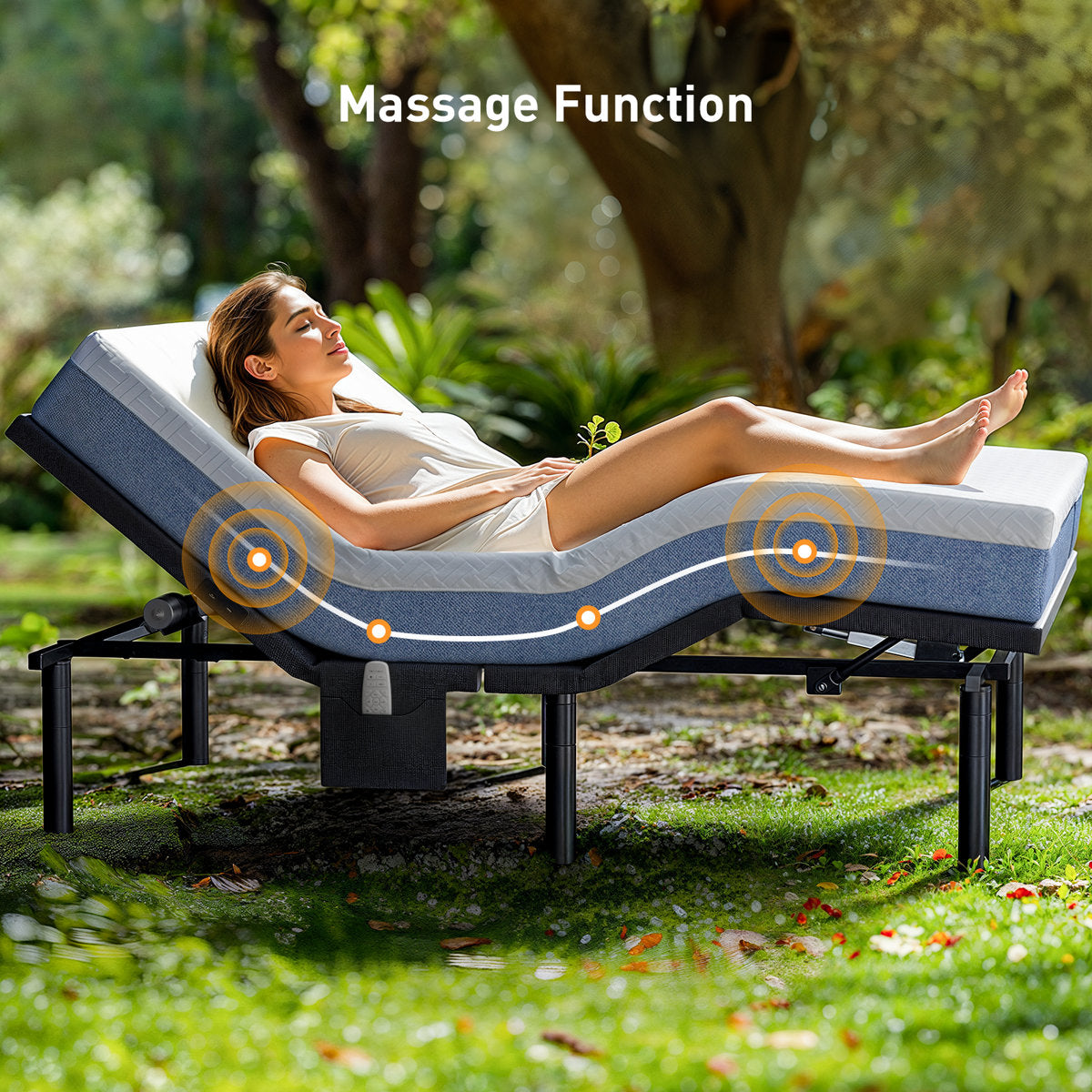 Iduna Adjustable Bed Frame with Massage ,Wireless Remote Adjustable Base Zero Gravity & Anti-Snore Modes Under Bed Lighting, 4 USB Ports