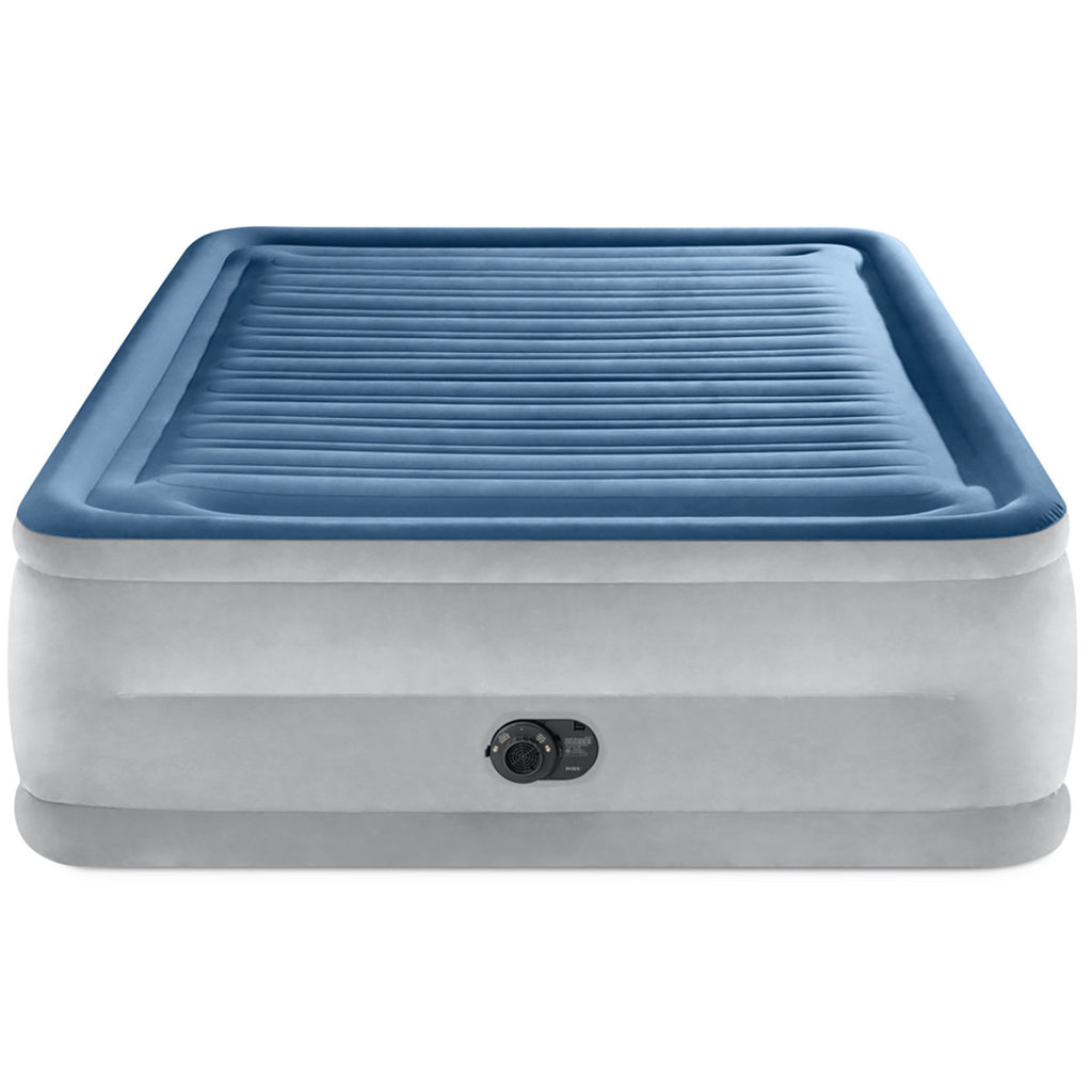 Intex: Dura-Beam Deluxe Comfort-Plush Air Mattress - 22" Queen Blue - Built-In Electric Pump, 600lb Capacity