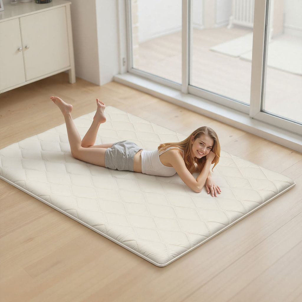 Japanese Tatami Mat, Queen Size Foldable Japanese Tatami Mattress, Futon Mattress with Storage Bag & Fastener, 9-Layer Floor Mat for Sleeping, Dormitory, Meditation, Yoga, 80 x 60 x 2.5 in, White