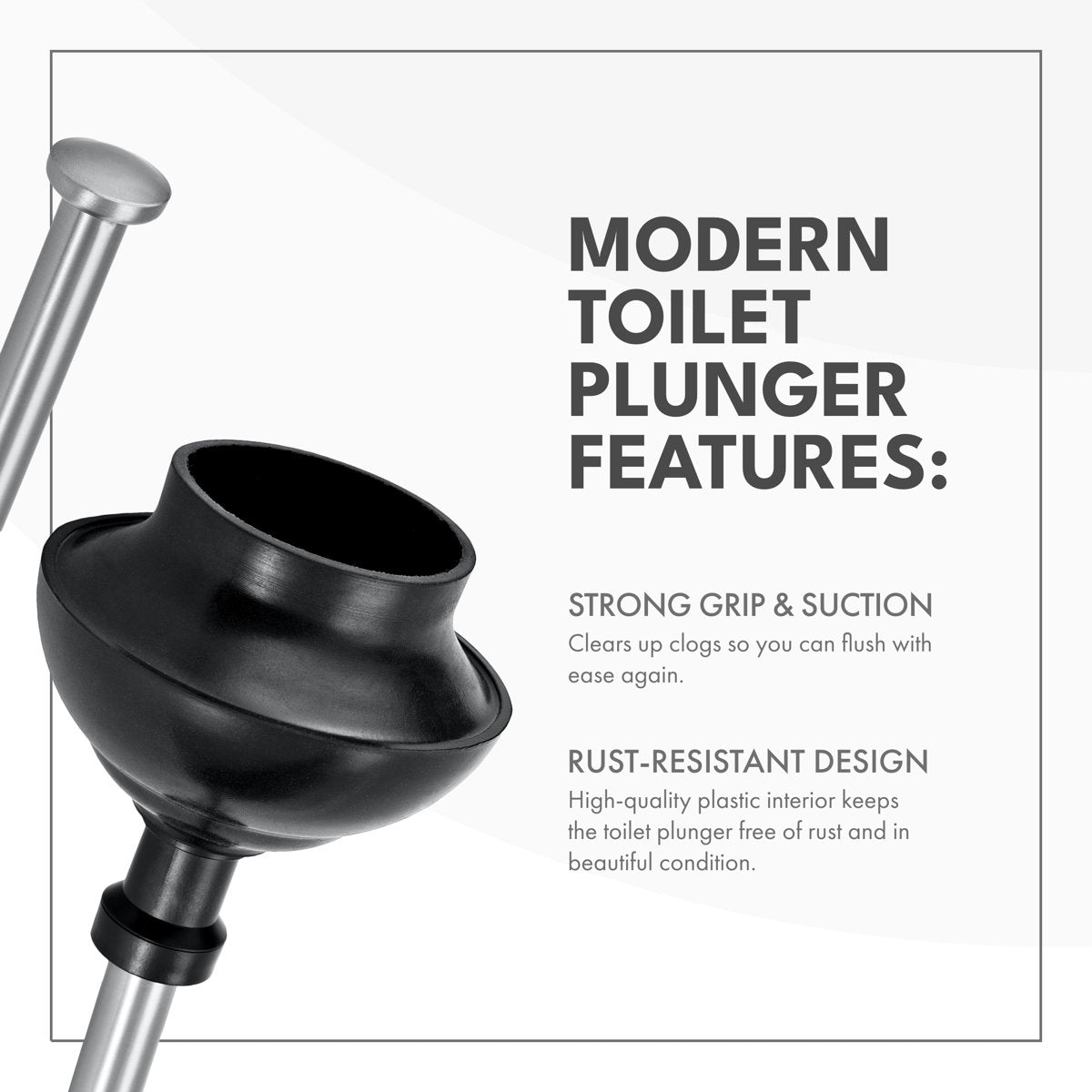 Jenelle Stainless Steel Plunger – Heavy-Duty Toilet Plunger with Sleek Modern Design and Hidden Caddy for Bathroom Storage