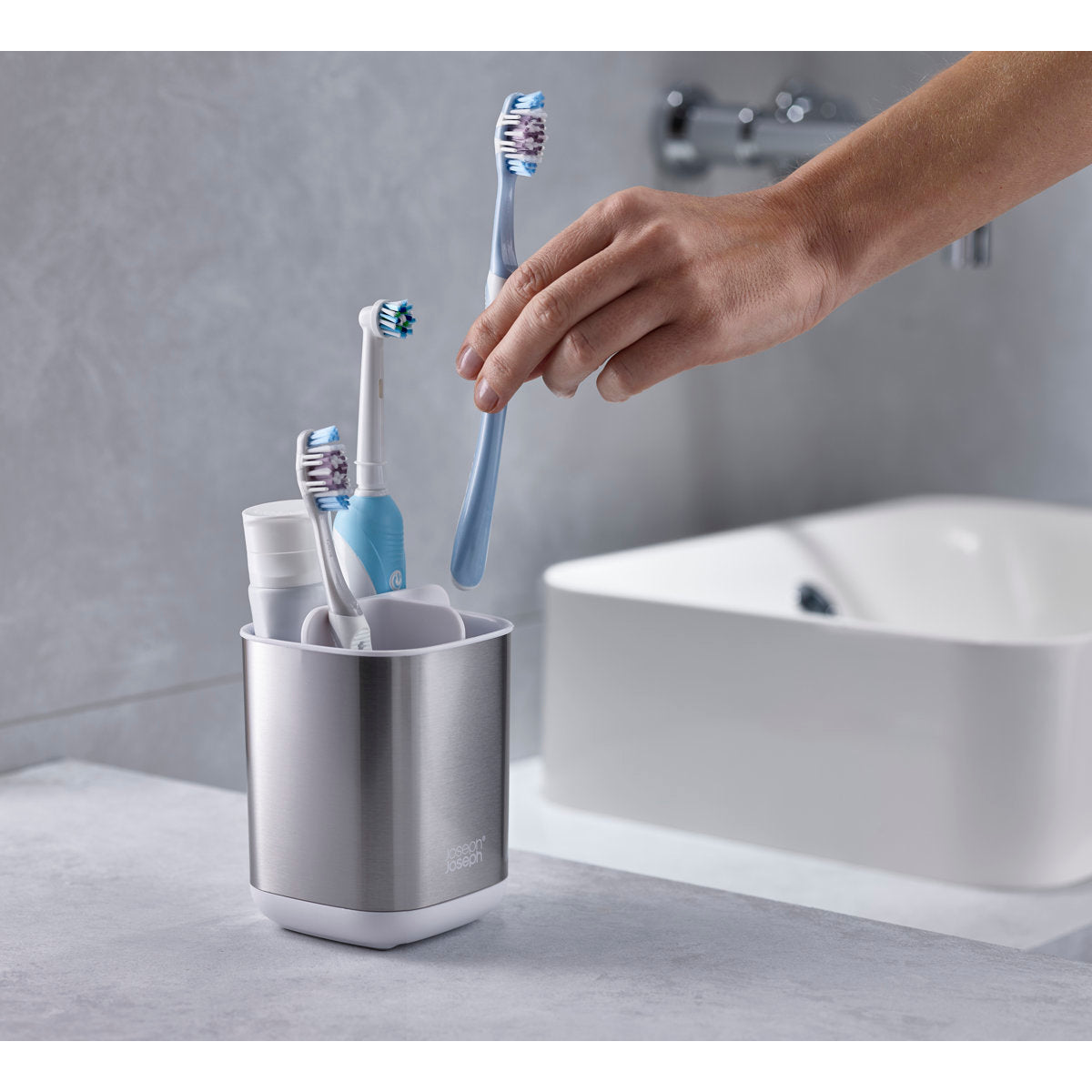 Joseph Joseph EasyStore Stainless Steel Compact Toothbrush Holder