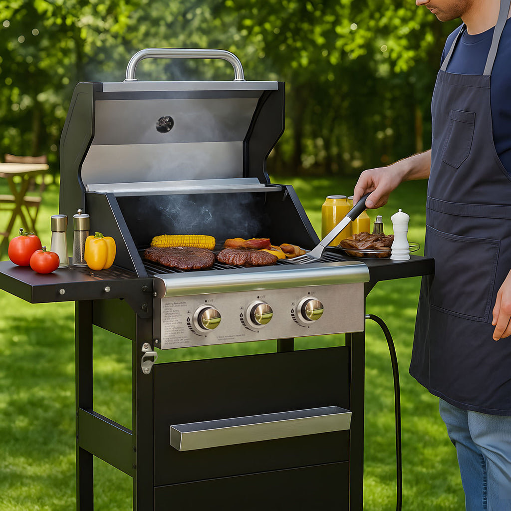 KEESTP Propane Grill 3 Burner Barbecue Grill Stainless Steel Gas Grill with Cover for Outdoor BBQ