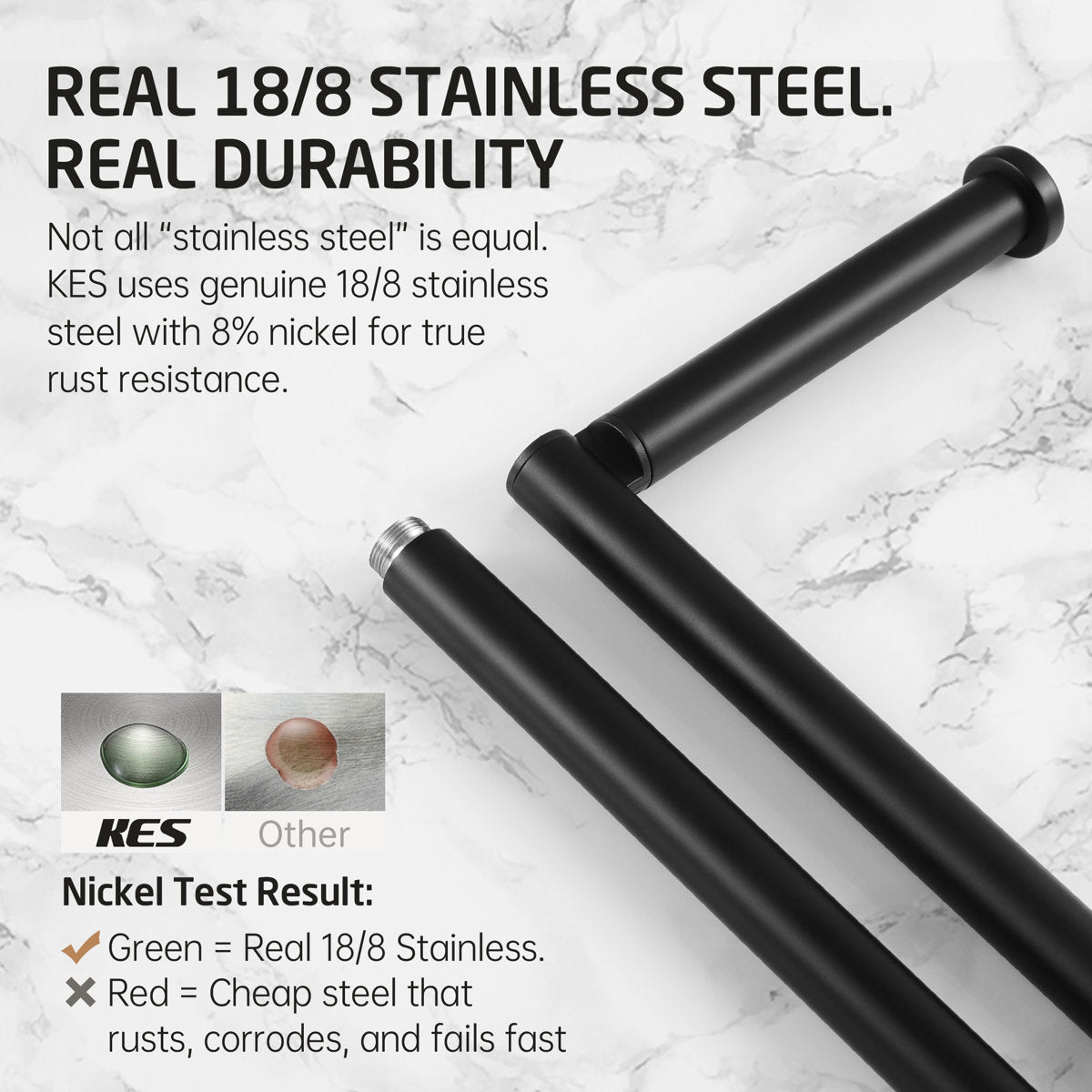 KES 24.8" H Toilet Paper Holder Stand with Weighted Natural Marble Base with Reverse, 18/8 Stainless Steel Tissue Holder for Bathroom, Matte Black BPH582BWF-BK