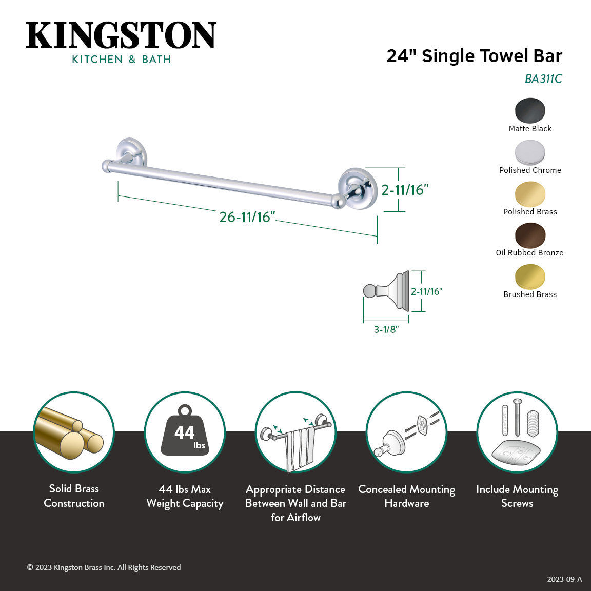 Kingston Brass Classic 24-Inch Towel Bar BA311BB