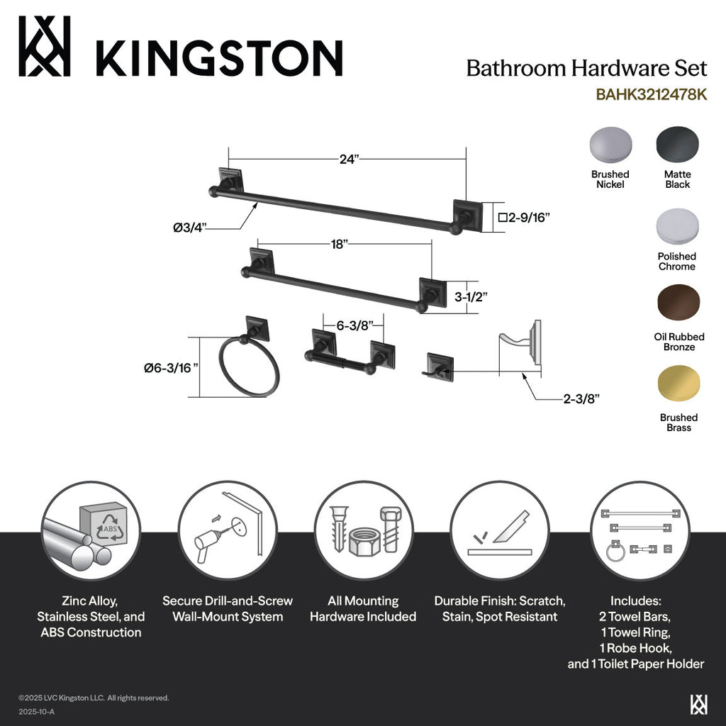 Kingston Brass Serano 5-Piece Bathroom Hardware Set BAHK3212478K