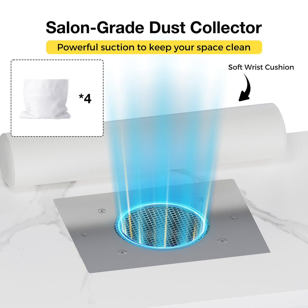 Kylan Professional Foldable Nail Table with Metal Frame, Dust Collector, Wrist Cushion, LED Lamp and Storage Accessories