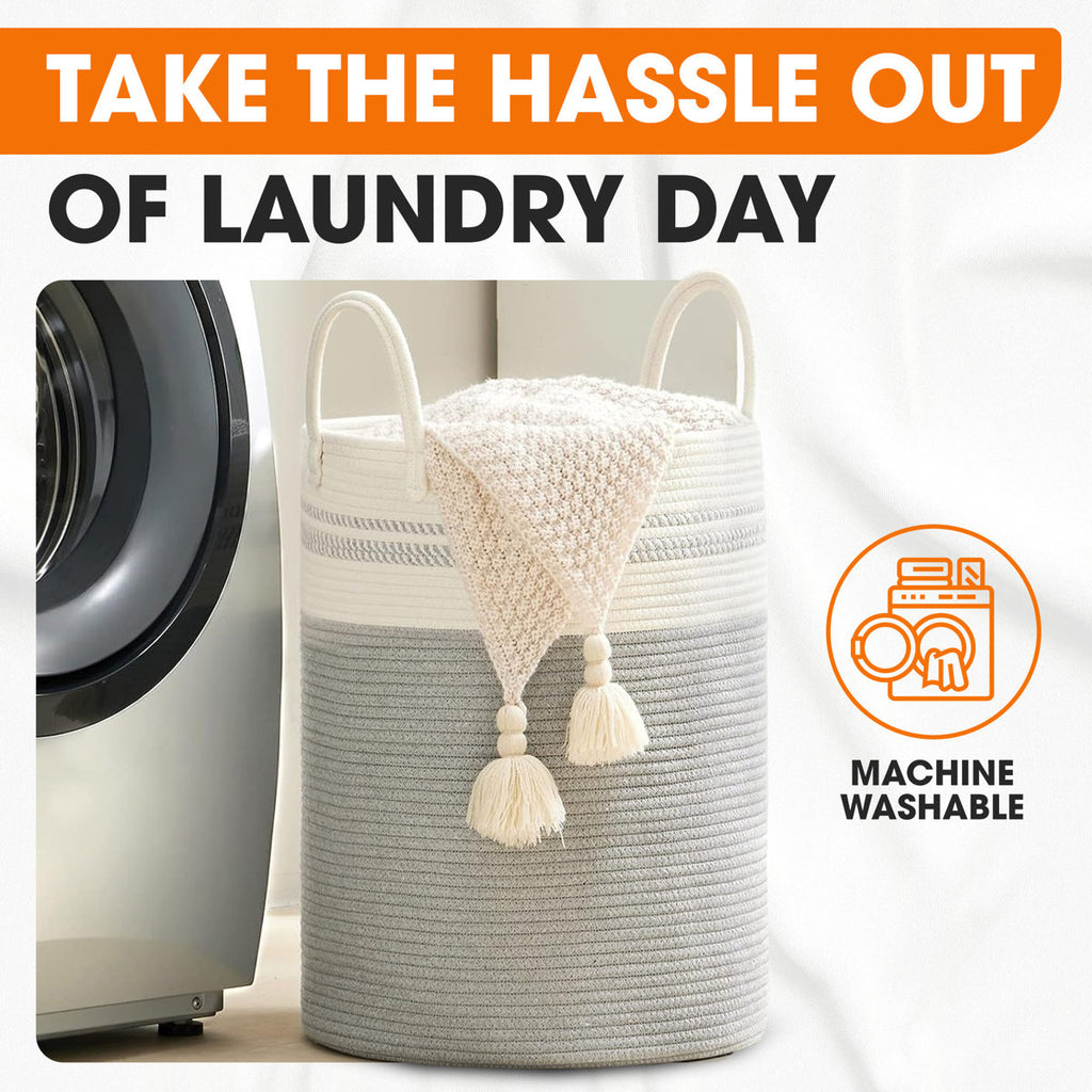 Large Woven Cotton Laundry Hamper with Handles