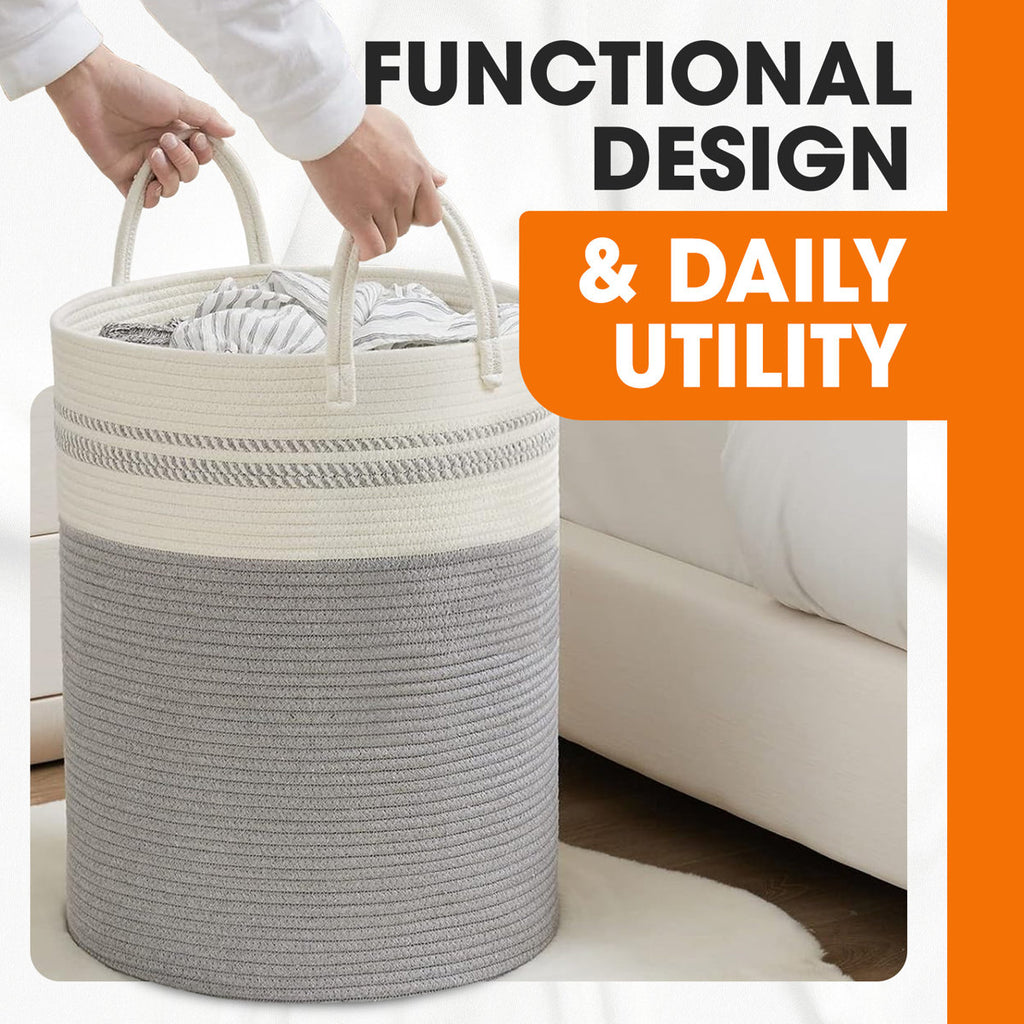 Large Woven Cotton Laundry Hamper with Handles