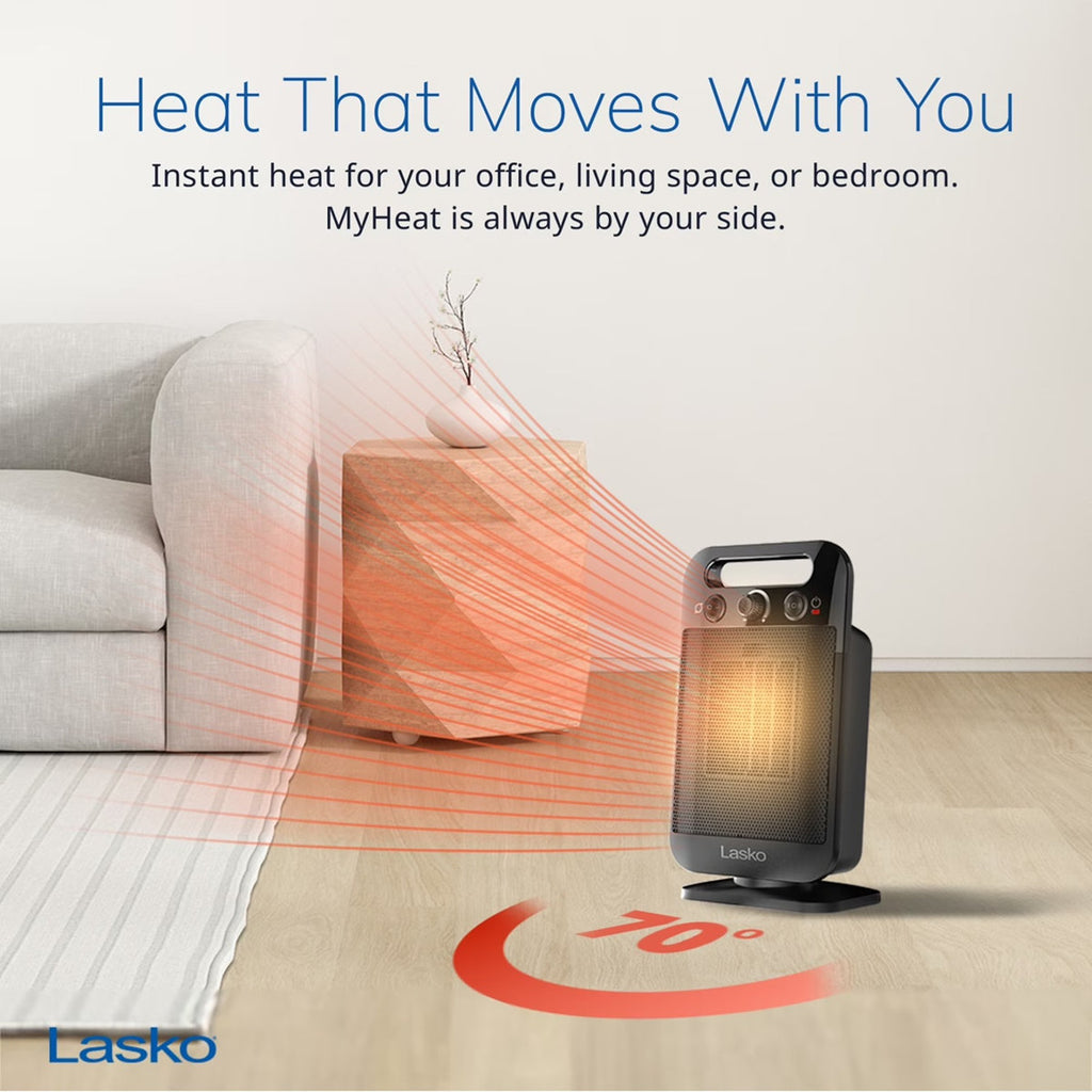 Lasko CD12100 Oscillating Personal Space Heater with Adjustable Thermostat, Black