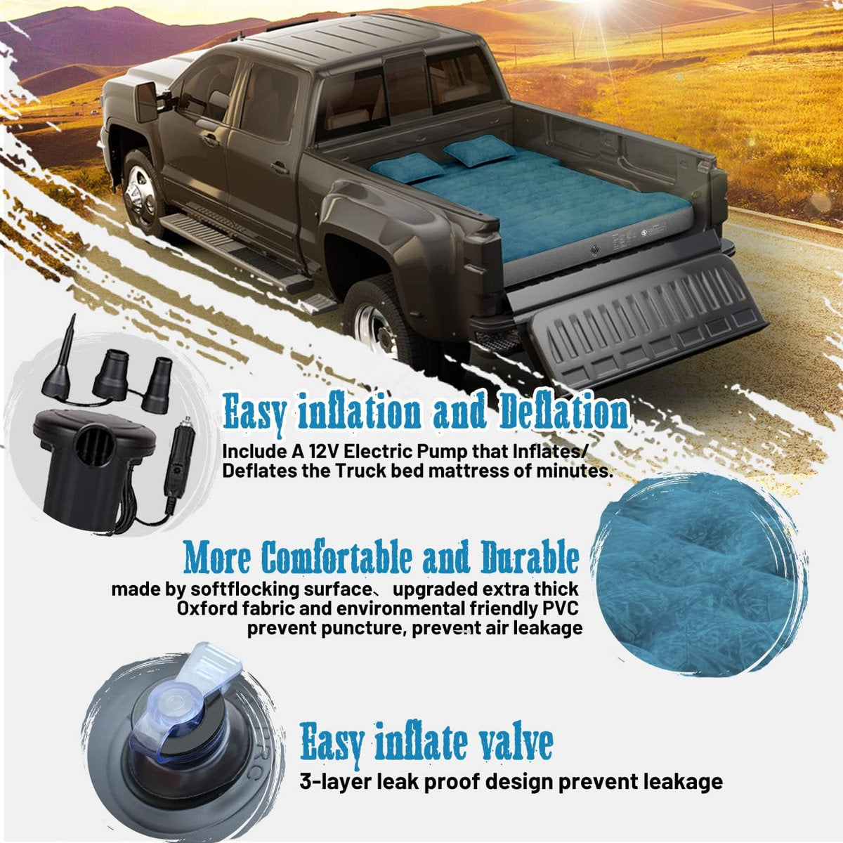 Mainville Truck Bed Inflatable Air Mattress 5.5-5.8 ft for Short Truck Bed with Pump and Backpack