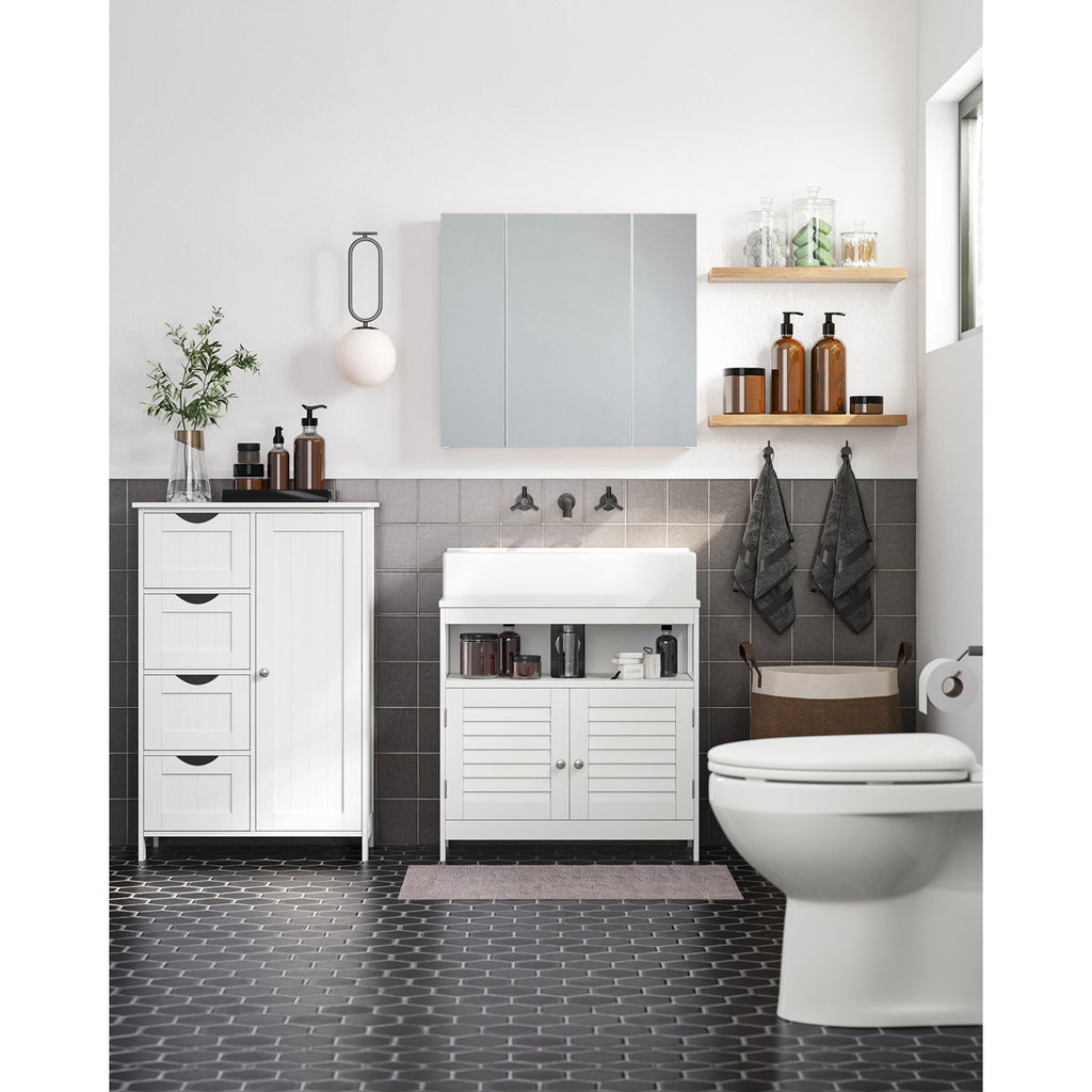 Manhattan Floor Storage Cabinet, Cabinet Freestanding, with 4 Drawers, Adjustable Shelf