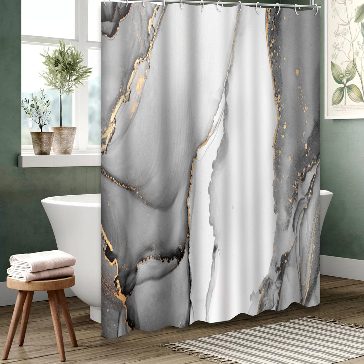 Marble Ink Ombre Abstract Art Shower Curtain with 12 Hooks