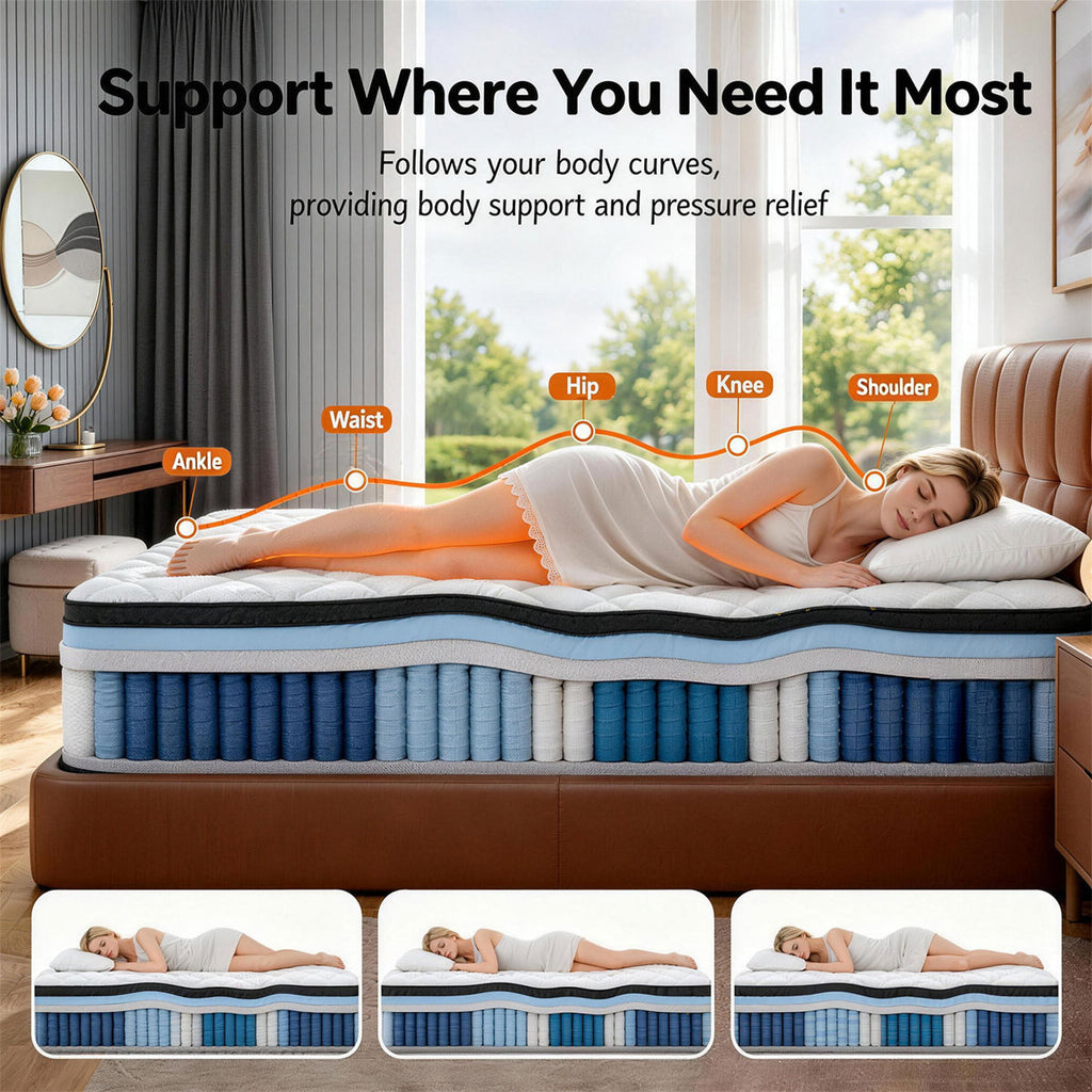 Mattress Hybrid Mattress Eurotop With Gel Open Cell Foam Motion Isolation Individually Wrapped Pocket Coils Pressure Relief Mattress