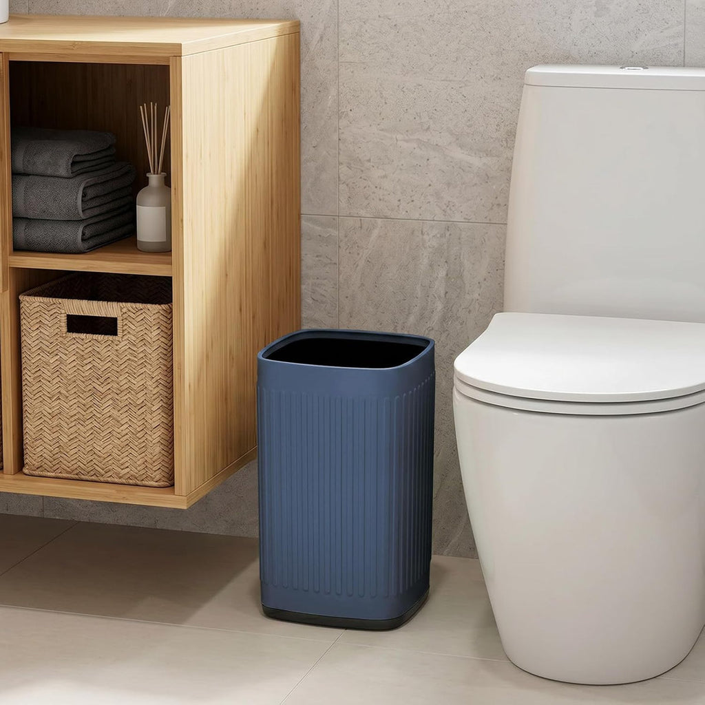Metal Smal Bathroom Trash Can, 2.6 G / 10 L, Waste Basket, Blue | Metal Casing, Waterproof, Sturdy and Drop-resistant, Open-Top, Non-Slip Base, for Bedroom, Living Room, Office, Bathroom