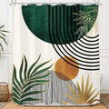 Mid Century Green Boho Shower Curtain, Abstract Modern Shower Curtains For Bathroom, Plant Botanical Minimalist Leaf Arch Sun Fabric Liner Waterproof Polyester 12 Pack Hooks 60Wx72l Inches