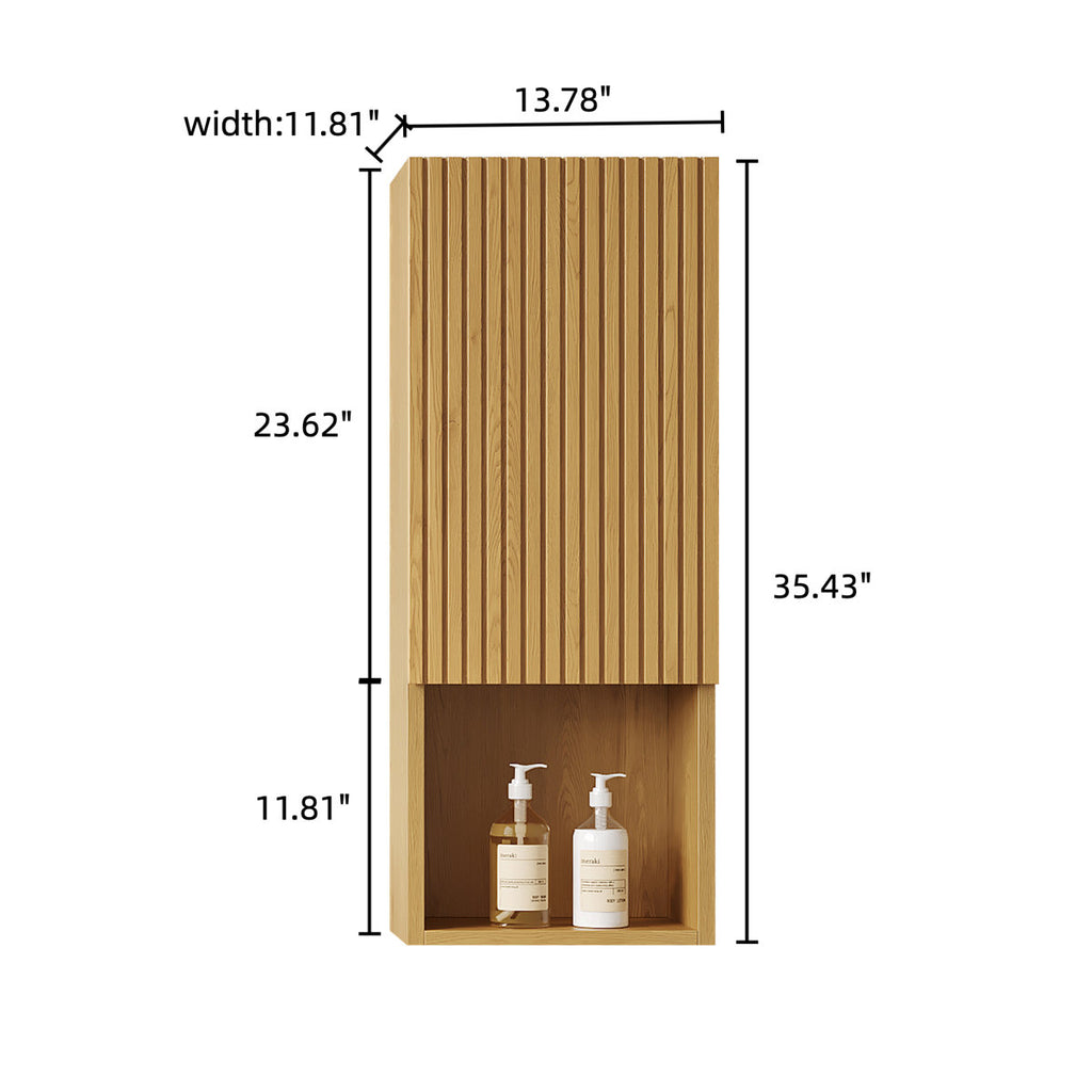 Mitch 35" Tall Bathroom Wall Mounted Cabinet, Narrow Storage Cabinet With Door And Shelves, Suitable For Small Spaces Such As Corners, Applicable To Bathroom, Living Rooms And Laundry, Corolla Oak