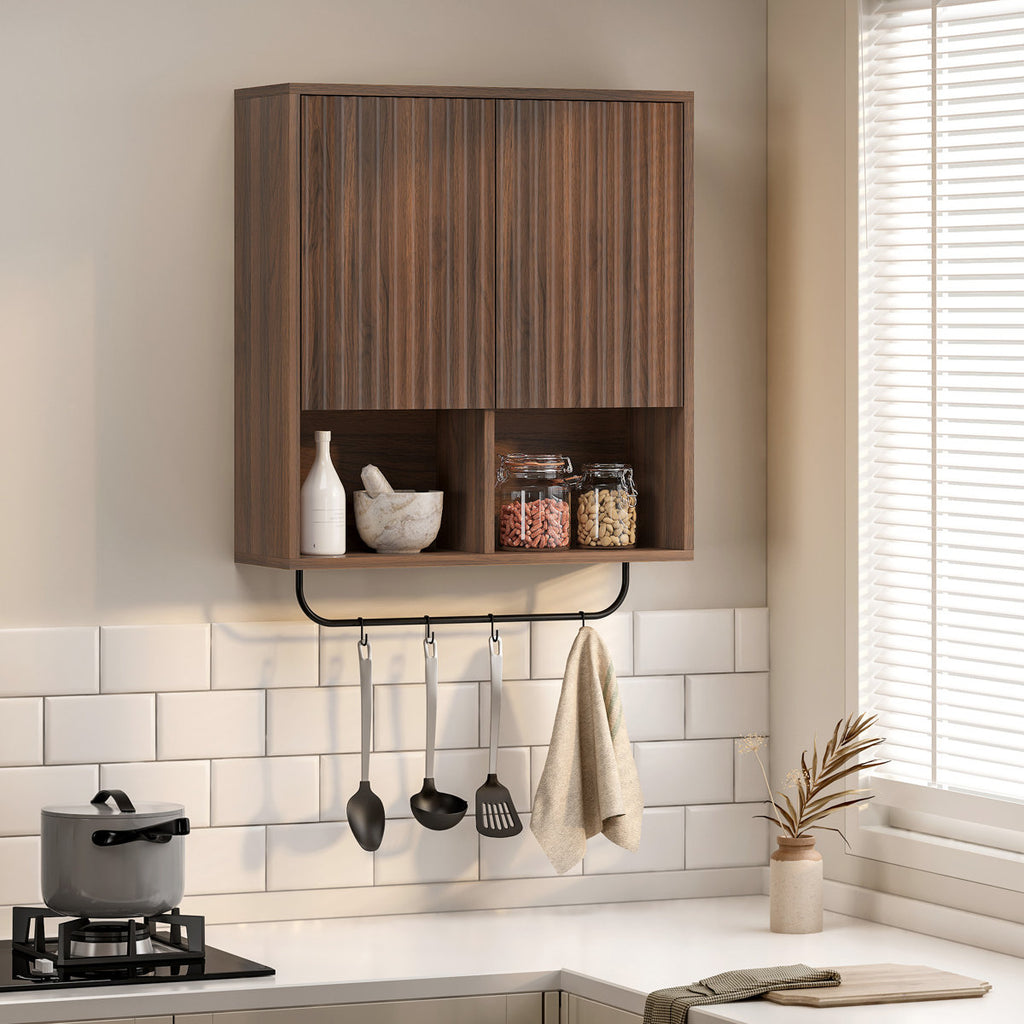 Modern Fluted Bathroom Cabinet, Wall-Mounted Storage With Adjustable Shelf, Floating Design For Laundry & Kitchen