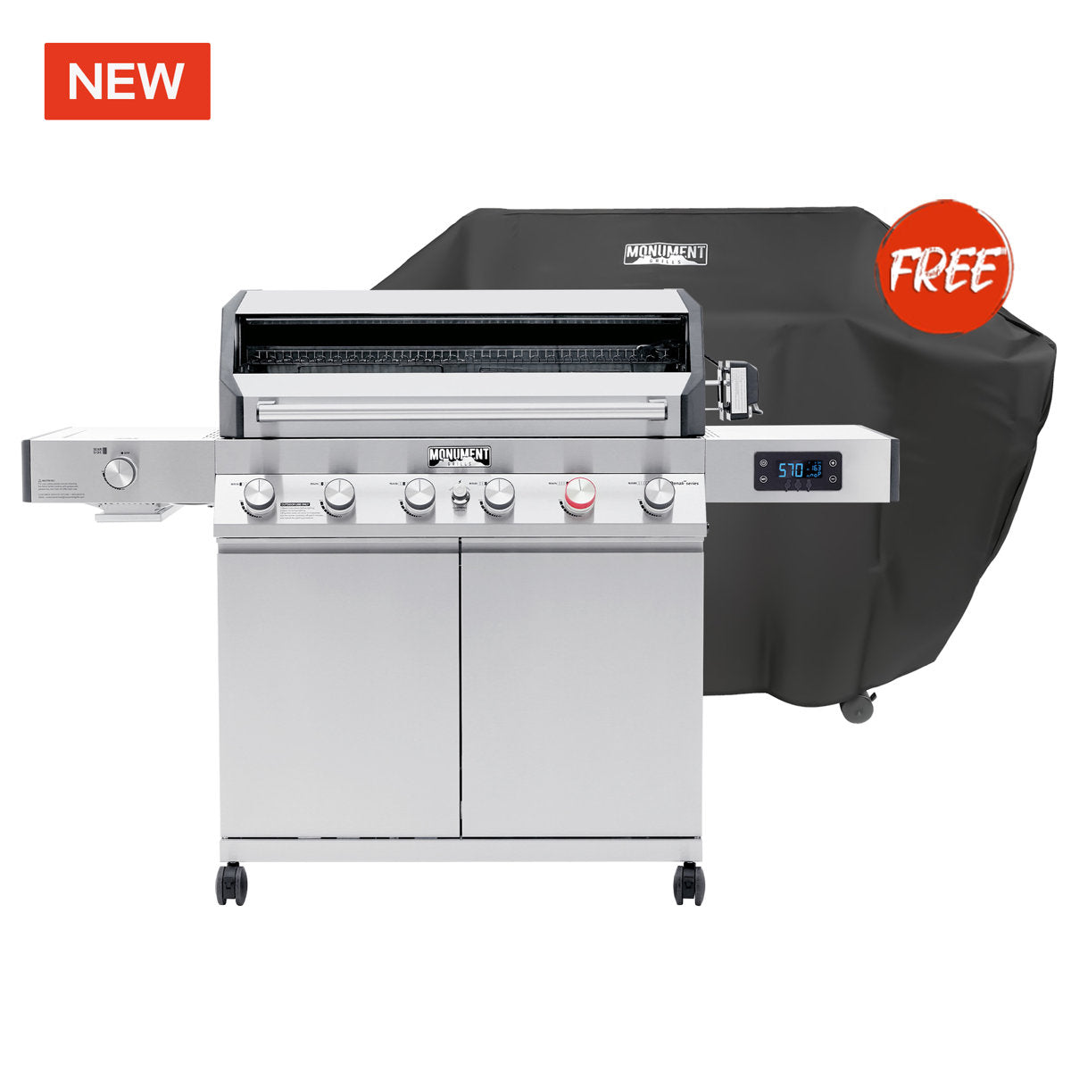 Monument Grills Denali 605Pro 6+1 Burner Smart Propane Gas Grill, 78,000 BTU Stainless Steel Grill with Infrared Sear Burner, Bluetooth App, Rotisserie Kit & Grill Cover