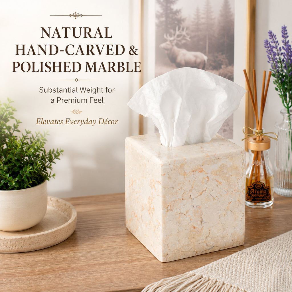 Natural Beige Marble Square Tissue Box Cover
