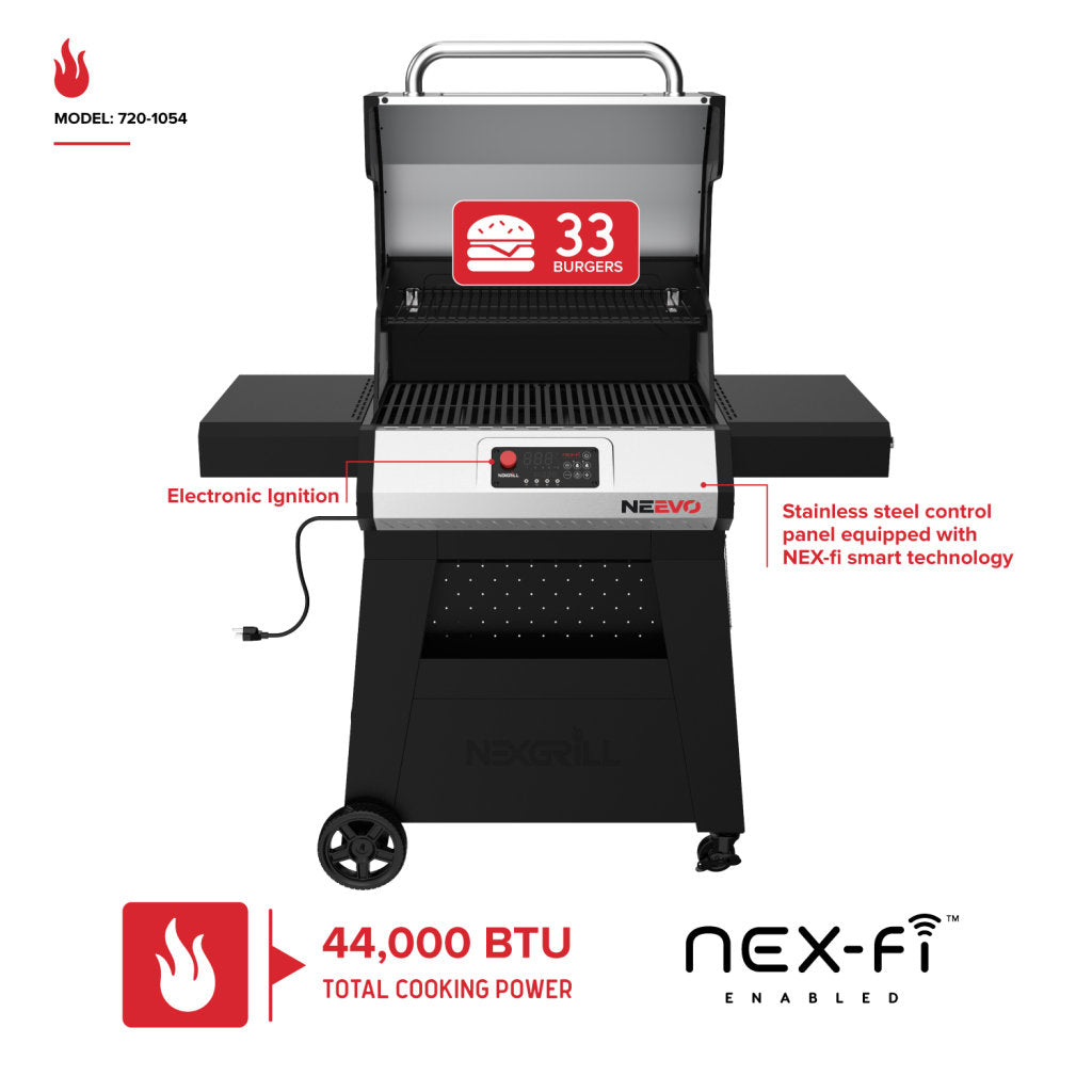 Neevo Smart Propane Grill 44,000 Btu, 2-burner Outdoor Bbq, Electronic Control, 714 Sq In Cooking Space, Cast Iron Grates, App Connected ¨C 720-1054