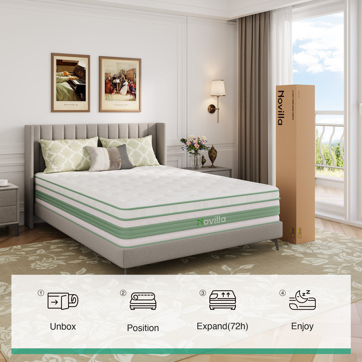 Novilla 14" Medium Firm Gel Memory Foam Hybrid Mattress with CertiPUR-US and ACA Certified