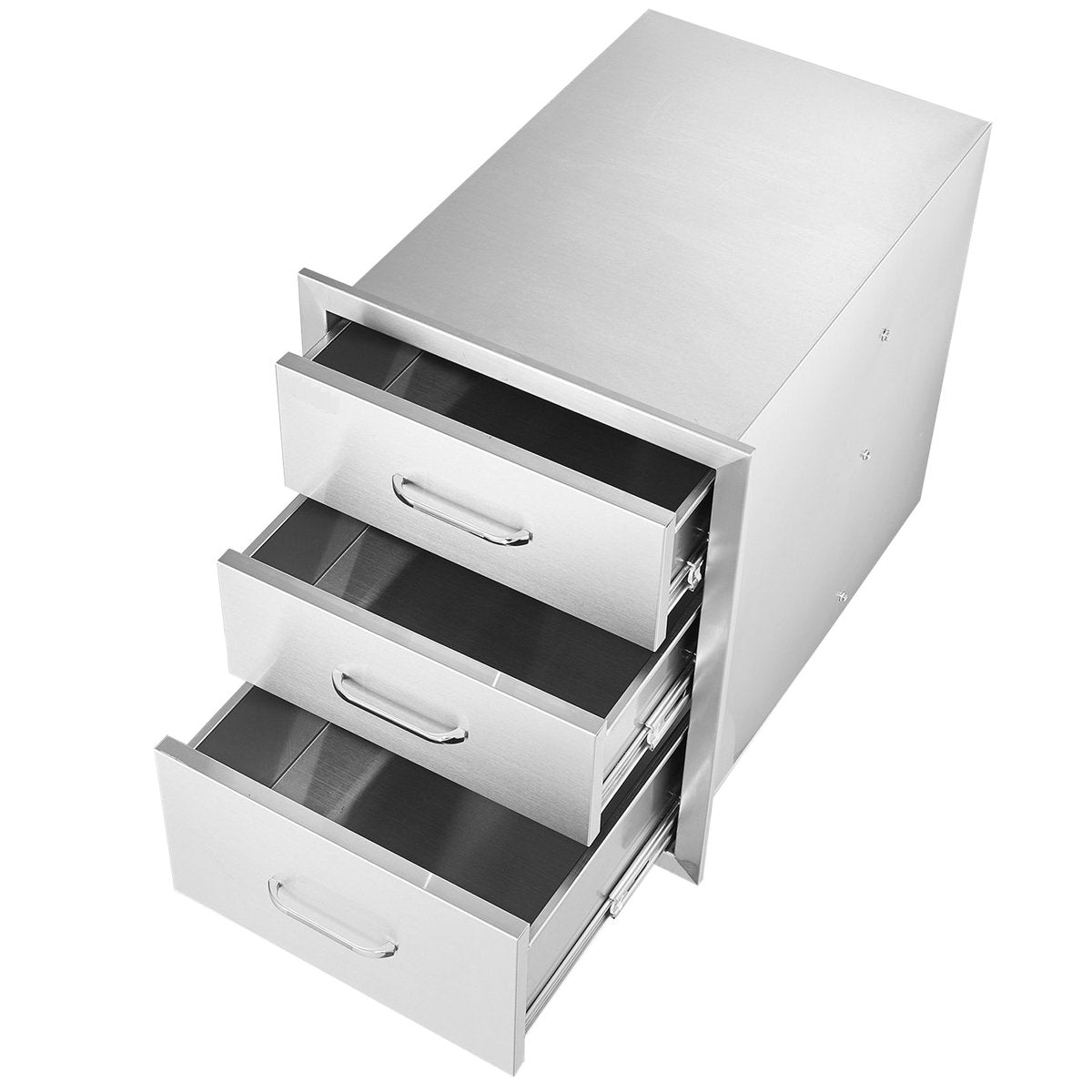 Outdoor Kitchen 18X20.5 Inch Stainless Steel Triple Access 3 - Tier Bbq Drawers, Handle, Scratch Proof Design, Silent Open Close Mechanism High Temperature Stability, Secure Dish Placement