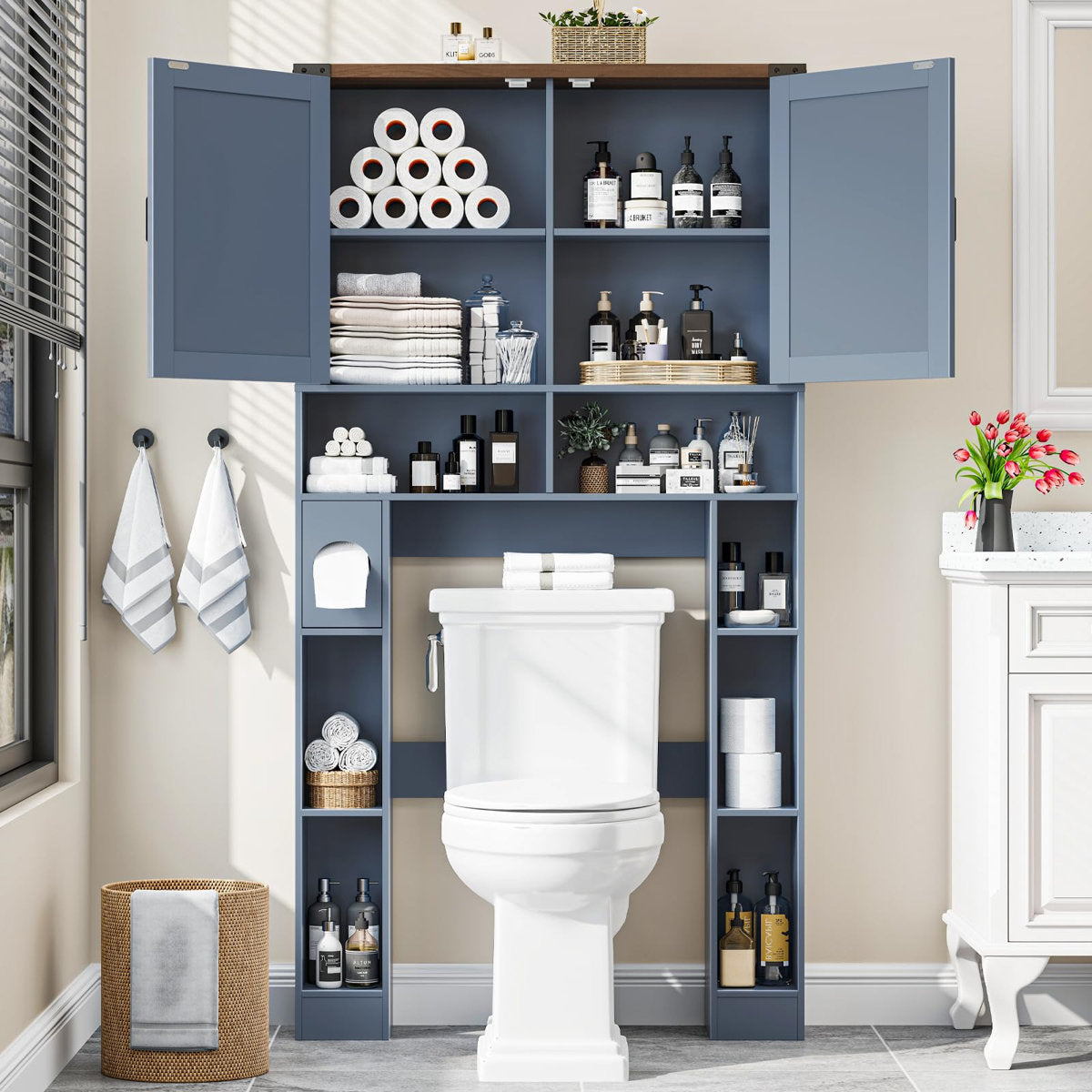 Over The Toilet Storage Cabinet With 2 Barn Doors