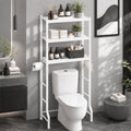 Over The Toilet Storage Rack - Freestanding Over The Toilet Storage Cabinet with Paper Holder & Hooks, Bathroom Organizers and Storage, White, 3 Tiers (61" H)