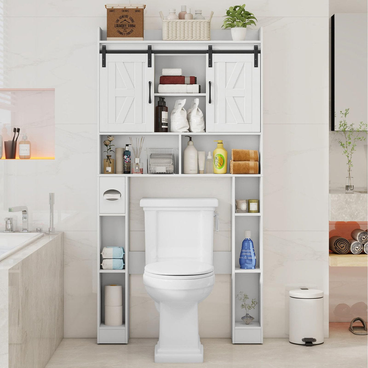 Over The Toilet Storage Toilet Paper Holder Cabinet Freestanding Bathroom Organizer Space-Saving for Bathroom Laundry Room