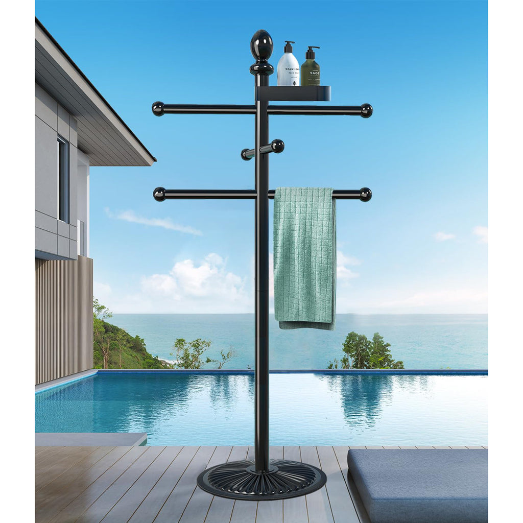 Pool Outdoor Towel Rack, 6 Bars With Top Tray Metal Heavy Duty Pool Accessories With Heavy Metal Base, Hot Tub Accessories Towel Dying Rack Towel Stand For Pool, Hot Tub Etc WYB0C5TLQNZP