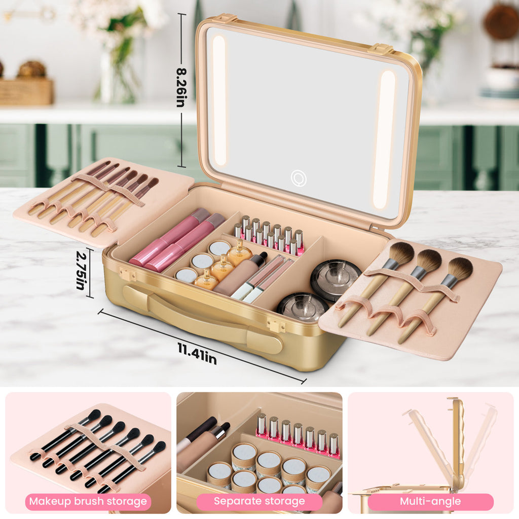 Portable Makeup Organizer Makeup Tool Case With Led Mirror Pink