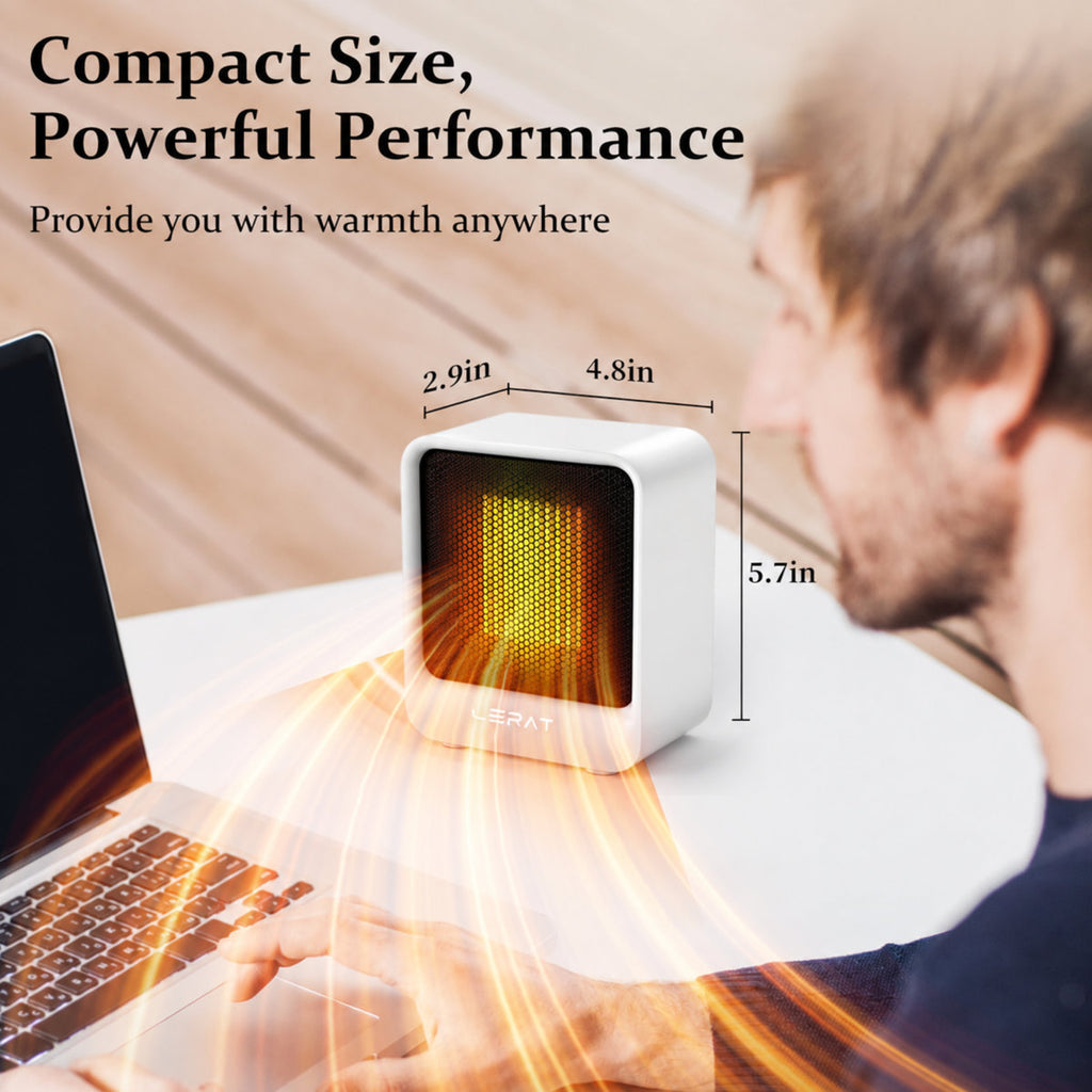 Portable Mini Space Heater for Indoor Use, 500W Fast Heating Small Desk Heater - White
