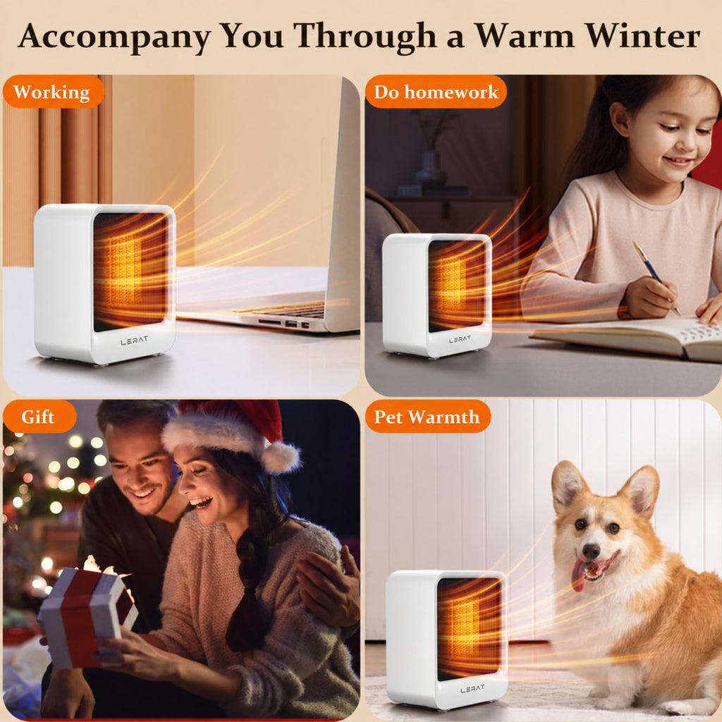 Portable Mini Space Heater for Indoor Use, 500W Fast Heating Small Desk Heater - White