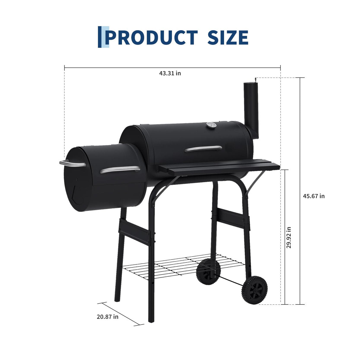 Portable Offset Smoker & Charcoal Grill Combo, 358 Sq In Barrel BBQ with Detachable Firebox, Side Shelf, Wheels for Camping, Patio