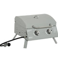 Portable Propane 2 Burner Grill Bbq. Grey. Foldable Legs For Transport. Ideal Camping, Picnic, Backyard. Lid, Thermometer, Grease Tray. 21.75"l X 18.25"w 16.25"h Gas. Convenience. For