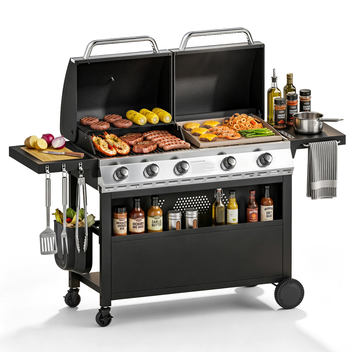Propane Gas Griddle Grill Combo ¨C Dual BBQ Grill & Flat Top Griddle