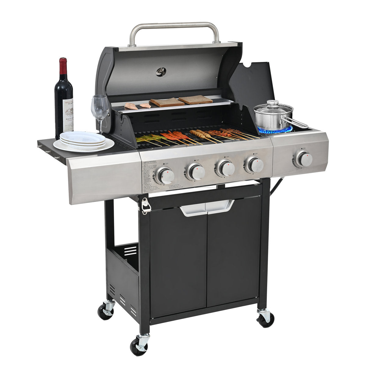 Propane Gas Grill 4+1 Burner Barbecue Grill, 51000 BTU Patio Garden Barbecue Grill with cover