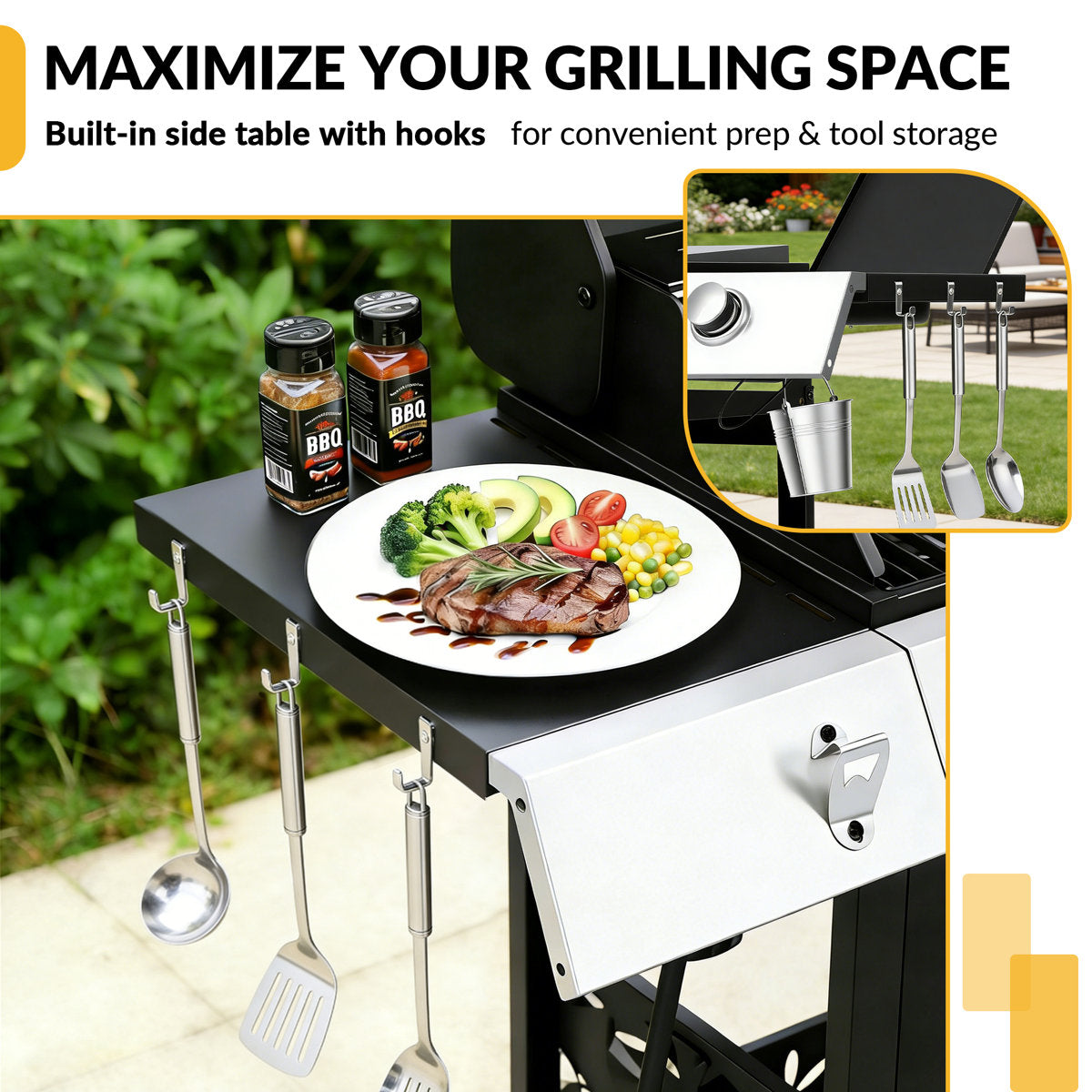 Propane Gas Grill And Flat Top Griddle Combo, 58000 Btu Dual Outdoor Bbq Station With Side Burner, Enameled Cast Iron Grates & Pan, Easy-clean Grease Management, 628 Sq.in Cooking Area