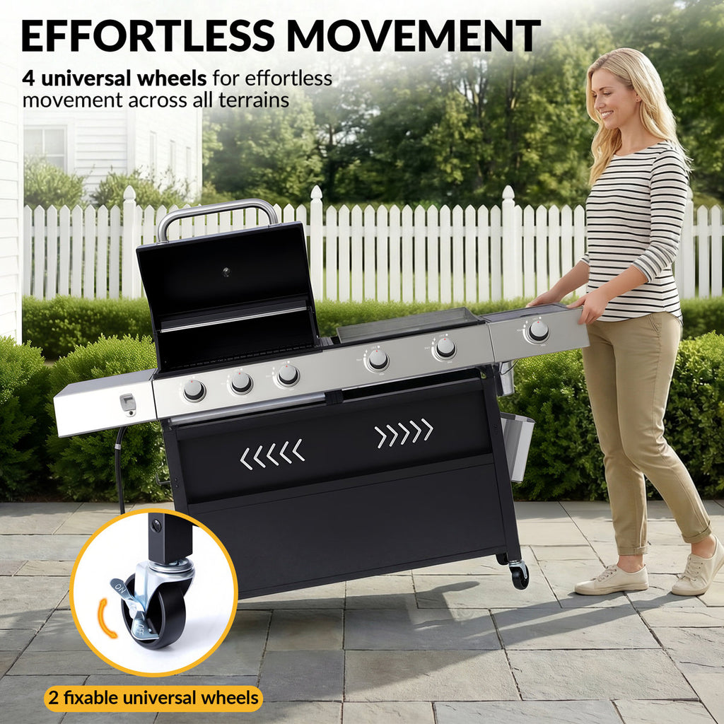 Propane Gas Grill And Flat Top Griddle Combo, 58000 Btu Dual Outdoor Bbq Station With Side Burner, Enameled Cast Iron Grates & Pan, Easy-clean Grease Management, 628 Sq.in Cooking Area