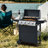 Propane Gas Grill With 4 Stainless Steel Burners, 34,000 , Two Shelves, And Portable Wheels For Courtyard Barbecue Burner, Tables, Wheels, A Temperature Sensor Backyard