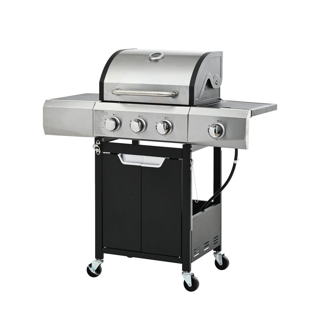 Propane Grill 3 Burner With Side Burner, Stainless Steel, 287 Sq. In. Cooking Area, 70.55 Lb Package Weight, Outdoor Bbq, Camping Steel Gas Grill, 40,500 , 16.83 In. Width, And Cover For Bbq